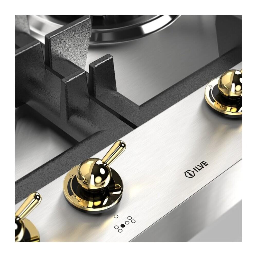 Ilve UHCPT125FNSSGLP Ilve Uhcpt125Fnssglp Nostalgie Ii 48 Inch Built-In Gas Cooktop With Total Black Brass Burners, In Stainless Steel (6 Sealed Burners + Left Griddle, Liquid Propane, Brass)