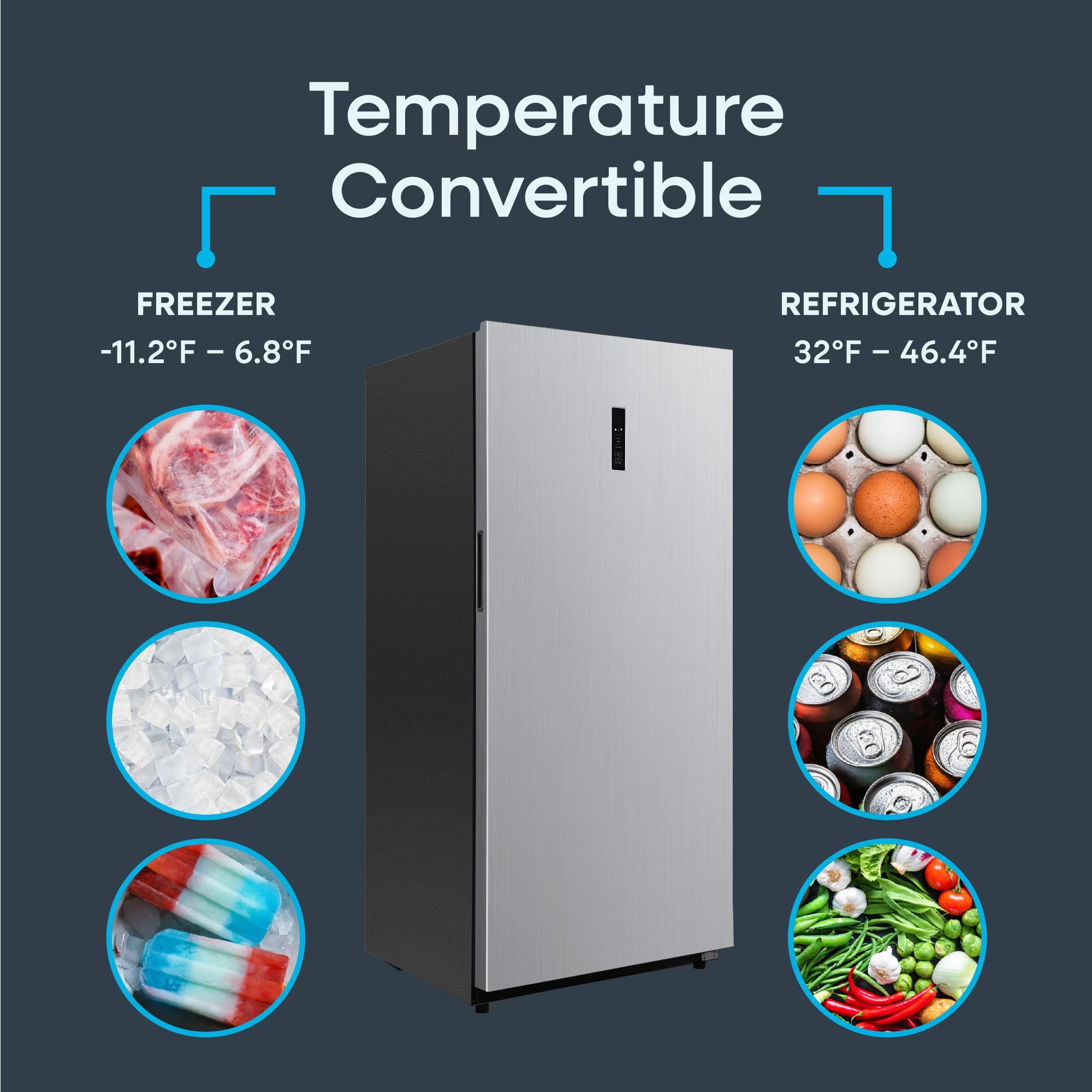 Element Appliance EXUF14CEES Element 14.0 Cu. Ft. Upright Convertible Freezer/Refrigerator - Stainless Steel, Energy Star (Exuf14Cees)