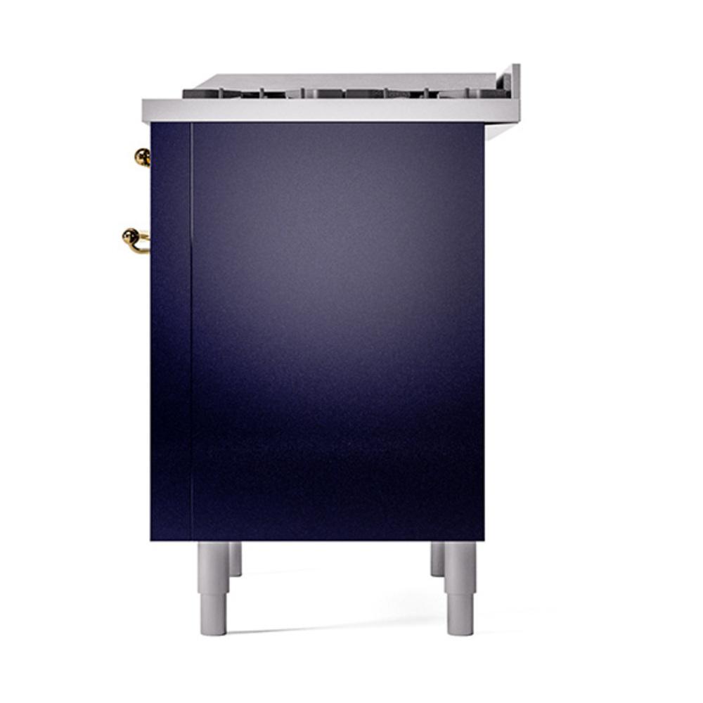 Ilve UN36FQNMPMBG Ilve Un36Fqnmpmbg Nostalgie Ii Noblesse 36" Dual Fuel Range (Natural Gas, Solid Door, Midnight Blue, Brass)