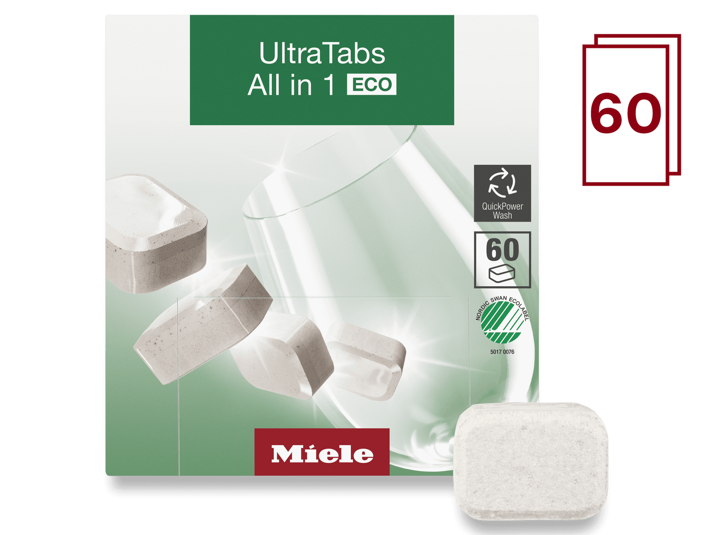 Miele GSCL0602TE Ultratabs All In 1 Eco, 60 Tabs - For Best Cleaning Results, Certified With Nordic Swan Ecolabel.