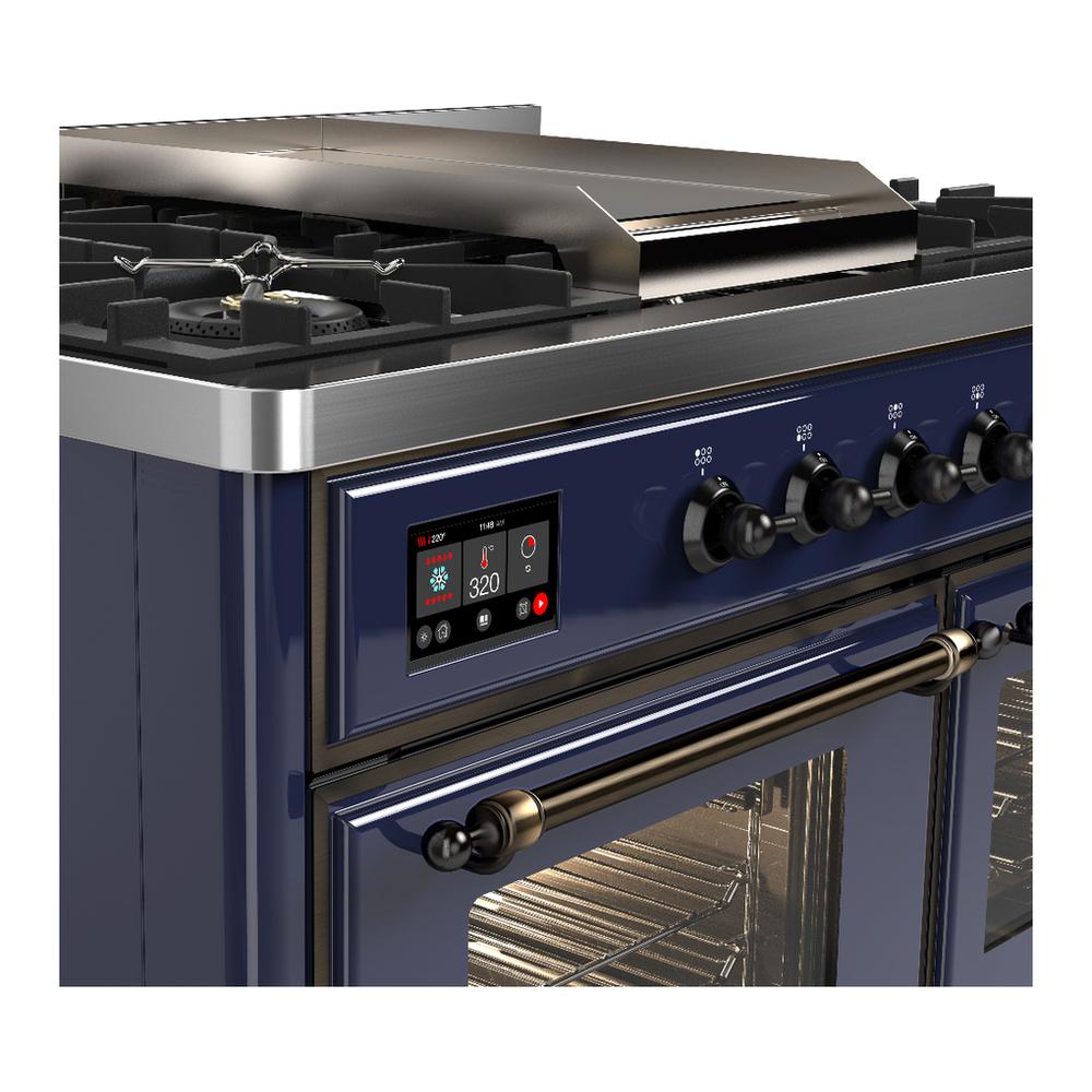 Ilve UMD40FNR3MBBLP Ilve Umd40Fnr3Mbblp Majestic Iii 40 Inch Dual Fuel Range With 6 Burners And Griddle, Dual Function Burner Up To 25,000 Btu (Liquid Propane, Triple Glass Door, Midnight Blue, Burnished)