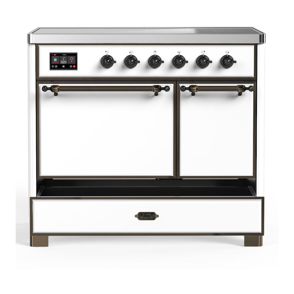 Ilve UMDIB40QNR3WHB Ilve Umdib40Qnr3Whb Majestic Iii 40 Inch Induction Range With 6 Elements, 3.82 Cu. Ft. Total Oven Capacity (Solid Door, White, Burnished)