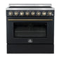 Forno FFSEL601136BLK Forno Paolo 36 Inch Black Freestanding Electric Range, Stainless Steel, 5.44 Cu.Ft, True Convection Oven, Energy Efficient