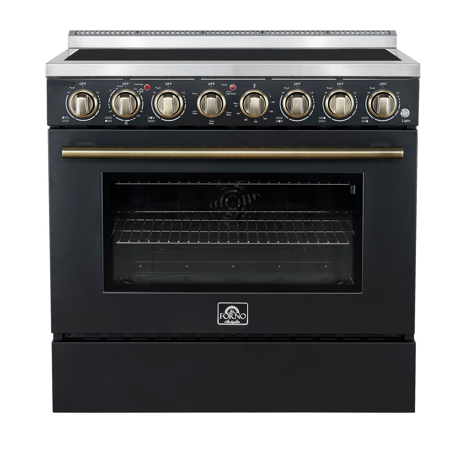 Forno FFSEL601136BLK Forno Paolo 36 Inch Black Freestanding Electric Range, Stainless Steel, 5.44 Cu.Ft, True Convection Oven, Energy Efficient