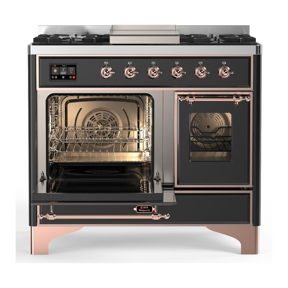 Ilve UMD40FNR3MGP Ilve Umd40Fnr3Mgp Majestic Iii 40 Inch Dual Fuel Range With 6 Burners And Griddle, Dual Function Burner Up To 25,000 Btu (Natural Gas, Triple Glass Door, Graphite Matte, Copper)