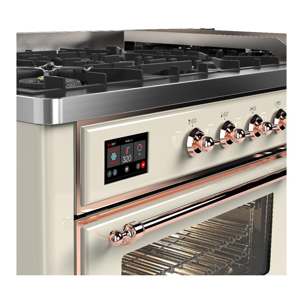 Ilve UM60FNR3AWP Ilve Um60Fnr3Awp Majestic Iii 60 Inch Dual Fuel Range With 9 Burners And Griddle, Dual Function Burner Up To 25,000 Btu (Natural Gas, Triple Glass Door, Antique White, Copper)