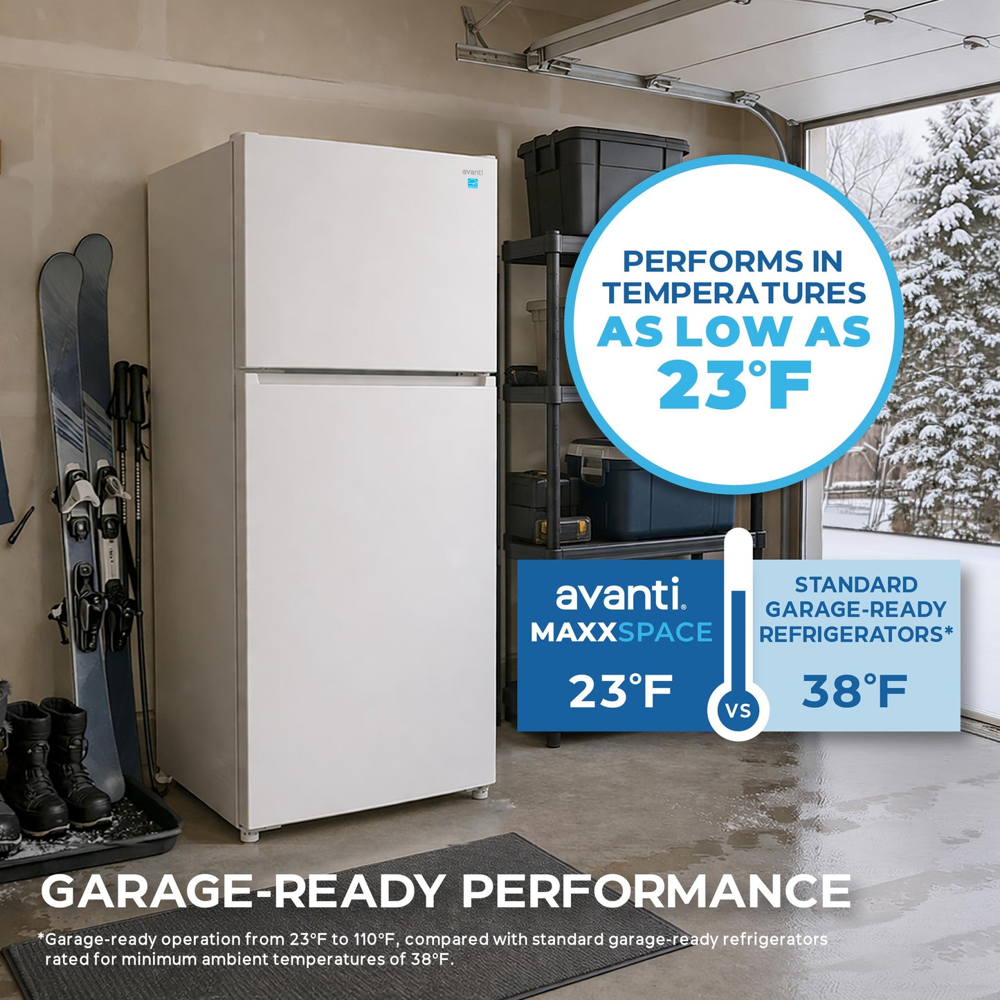 Avanti AVFF21DLJM0W Avanti Maxxspace Insulation™ Technology Garage-Ready Frost-Free Ice Maker-Ready Refrigerator, 21 Cu. Ft., Energy Star, White (Avff21Dljm0W)