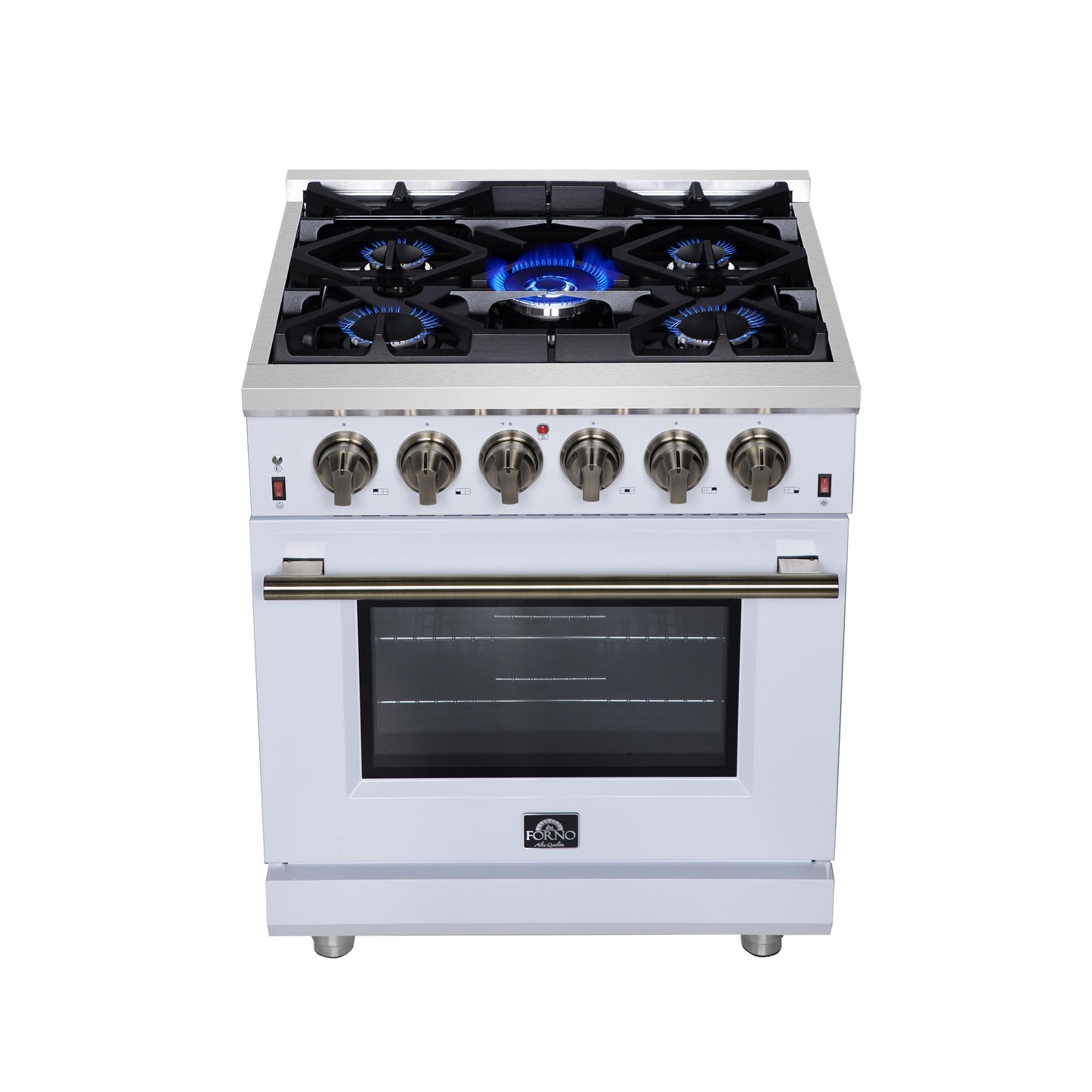 Forno FFSGS623930WHT Forno Massimo 30-Inch White Freestanding Gas Range, 5 Burners, True Convection Oven