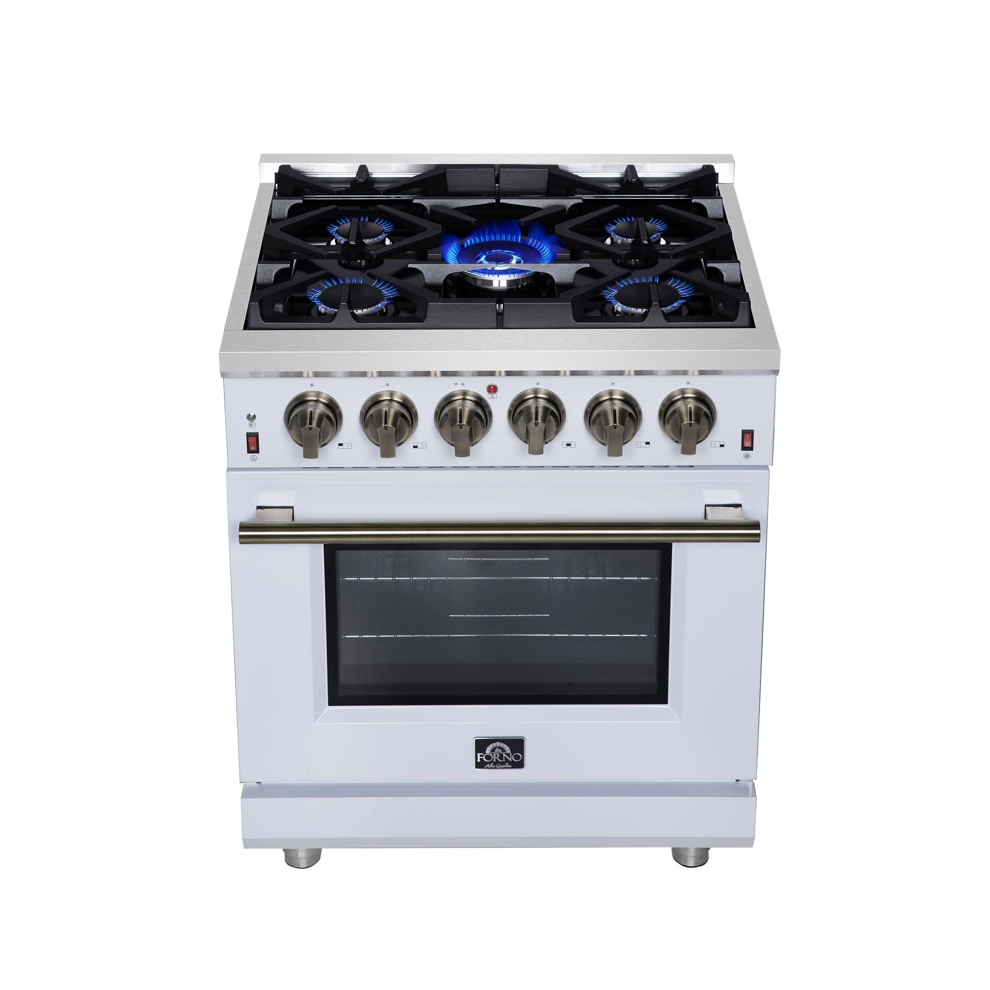 Forno FFSGS623930WHT Forno Massimo 30-Inch White Freestanding Gas Range, 5 Burners, True Convection Oven