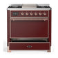 Ilve UM36FQNR3BUP Ilve Um36Fqnr3Bup Majestic Iii 36 Inch Dual Fuel Range With 6 Black Brass Burners And Griddle, Dual Function Burner Up To 25,000 Btu (Solid Door, Burgundy, Copper, Natural Gas)