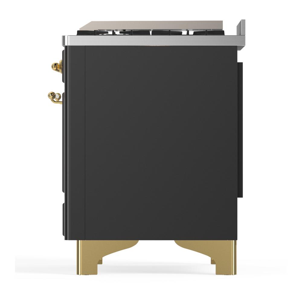 Ilve UM60FNR3MGGLP Ilve Um60Fnr3Mgglp Majestic Iii 60 Inch Dual Fuel Range With 9 Burners And Griddle, Dual Function Burner Up To 25,000 Btu (Liquid Propane, Triple Glass Door, Graphite Matte, Brass)
