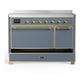 Ilve UMIB48QNR3BGG Ilve Umib48Qnr3Bgg Majestic Iii 48 Inch Induction Range With 6 Elements, 5.02 Cu. Ft. Total Oven Capacity (Solid Door, Blue Grey, Brass)