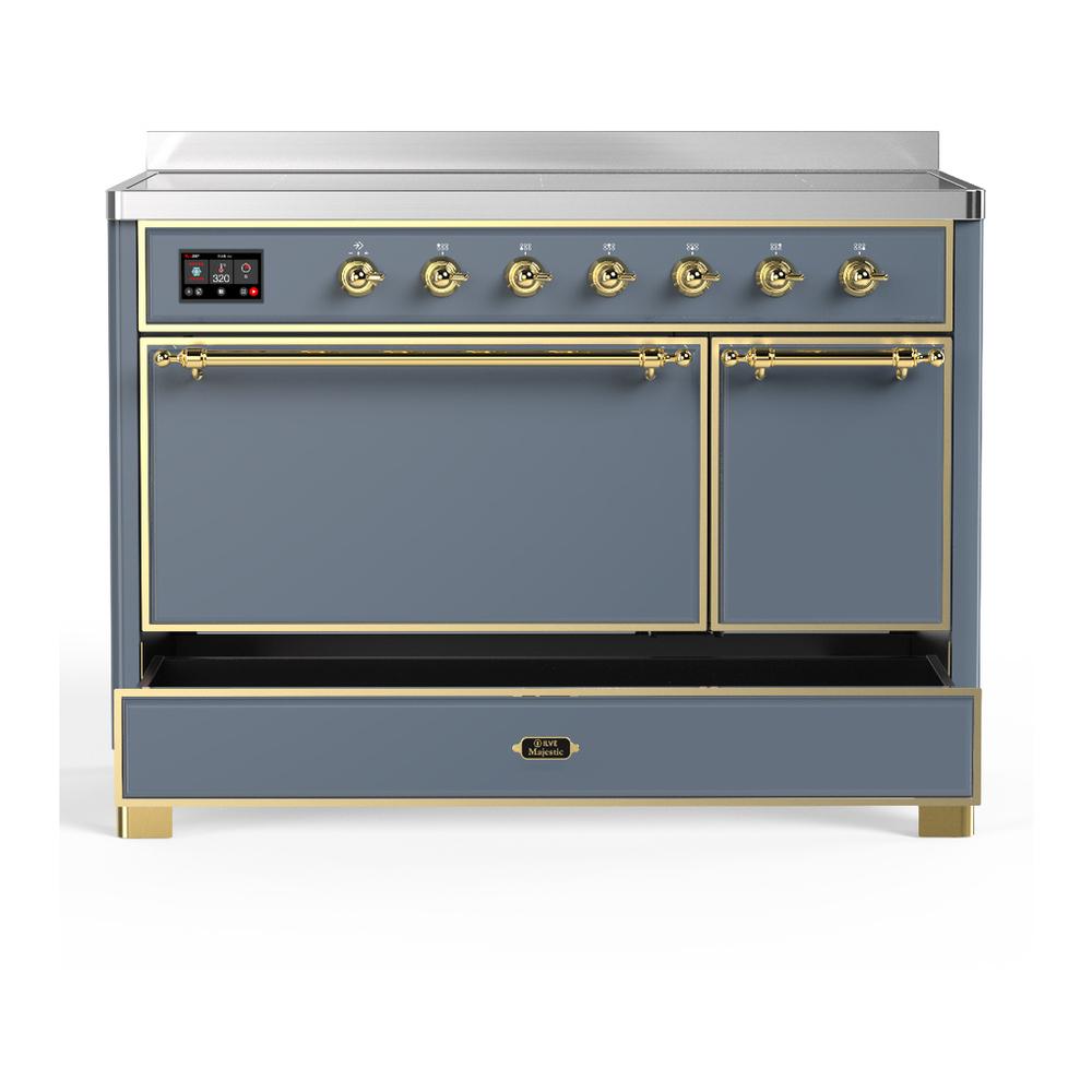 Ilve UMIB48QNR3BGG Ilve Umib48Qnr3Bgg Majestic Iii 48 Inch Induction Range With 6 Elements, 5.02 Cu. Ft. Total Oven Capacity (Solid Door, Blue Grey, Brass)