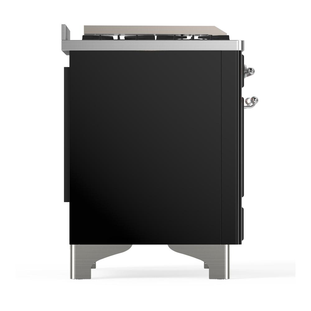 Ilve UM48FSNR3BKCLP Ilve Um48Fsnr3Bkclp Majestic Iii 48 Inch Dual Fuel Range With 5 Black Brass Burners, Griddle And French Top, Dual Function Burner Up To 25,000 Btu (Liquid Propane, Triple Glass Door, Glossy Black, Chrome)