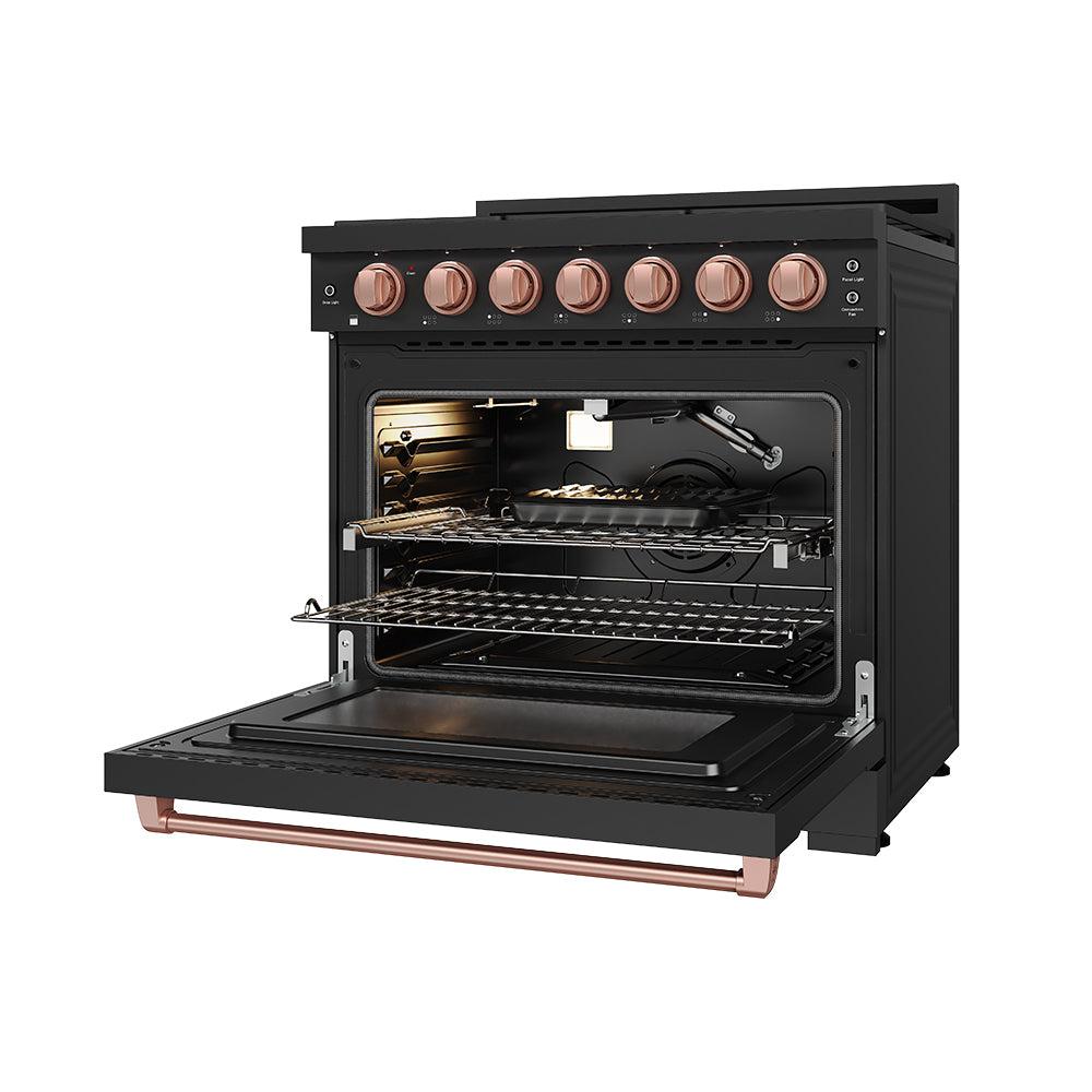 Thor Kitchen RSG36PBLPRSG 36 Inch Professional Liquid Propane Range With Precision Knob In Black And Rose Gold Gordon Ramsay Series