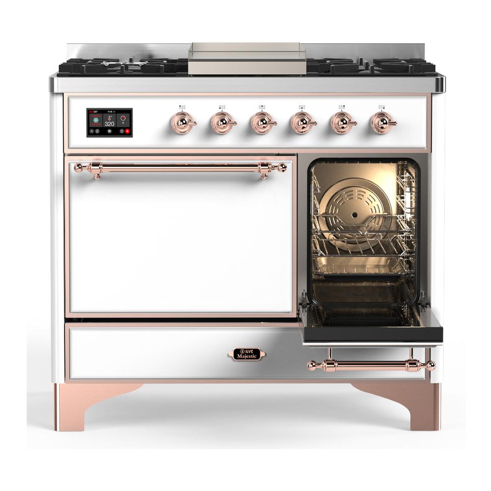 Ilve UMD40FQNR3WHP Ilve Umd40Fqnr3Whp Majestic Iii 40 Inch Dual Fuel Range With 6 Burners And Griddle, Dual Function Burner Up To 25,000 Btu (Natural Gas, Solid Door, White, Copper)