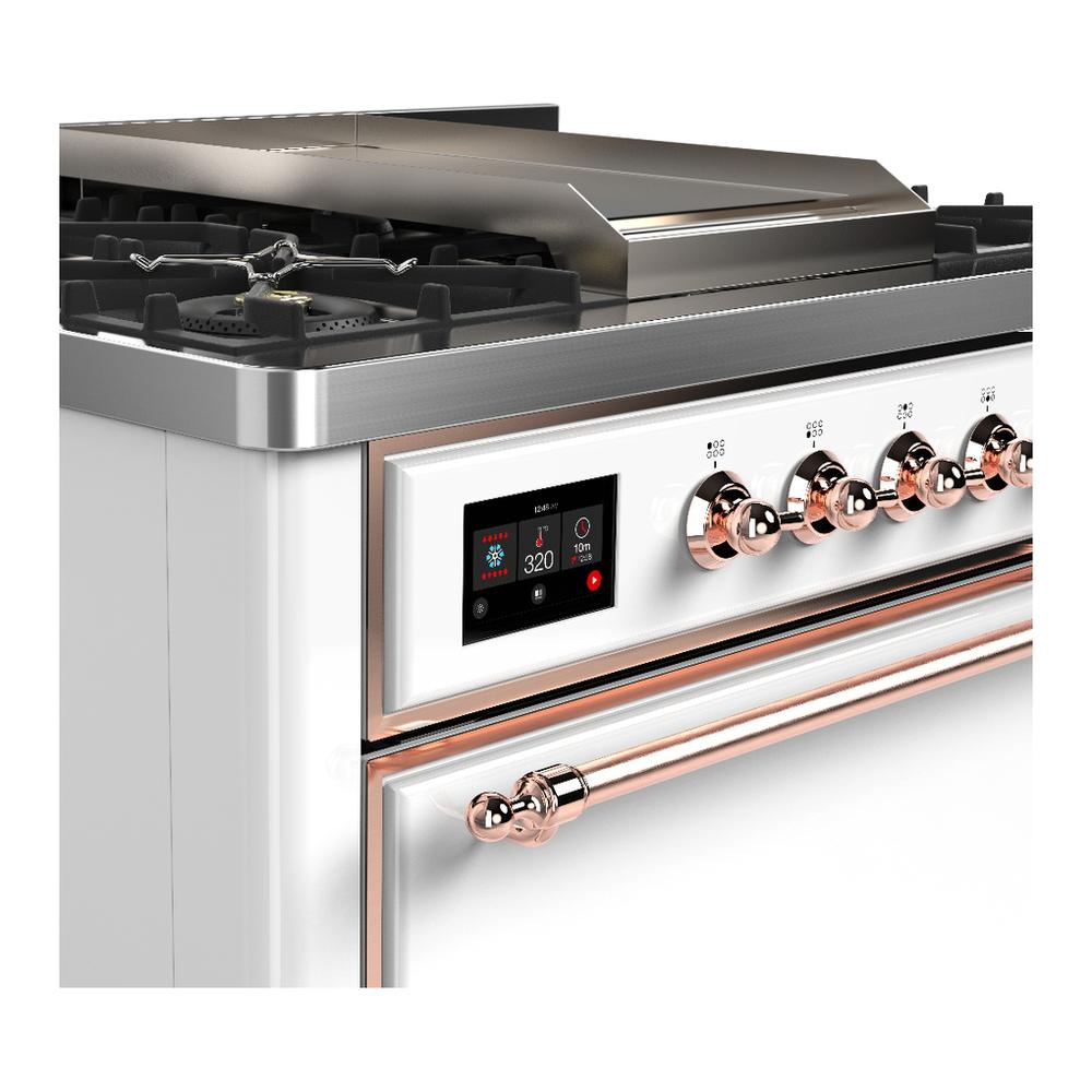 Ilve UM36FQNR3WHP Ilve Um36Fqnr3Whp Majestic Iii 36 Inch Dual Fuel Range With 6 Black Brass Burners And Griddle, Dual Function Burner Up To 25,000 Btu (Solid Door, White, Copper, Natural Gas)