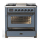 Ilve UM36FNR3BGB Ilve Um36Fnr3Bgb Majestic Iii 36 Inch Dual Fuel Range With 6 Black Brass Burners And Griddle, Dual Function Burner Up To 25,000 Btu (Triple Glass Door, Blue Grey, Burnished, Natural Gas)