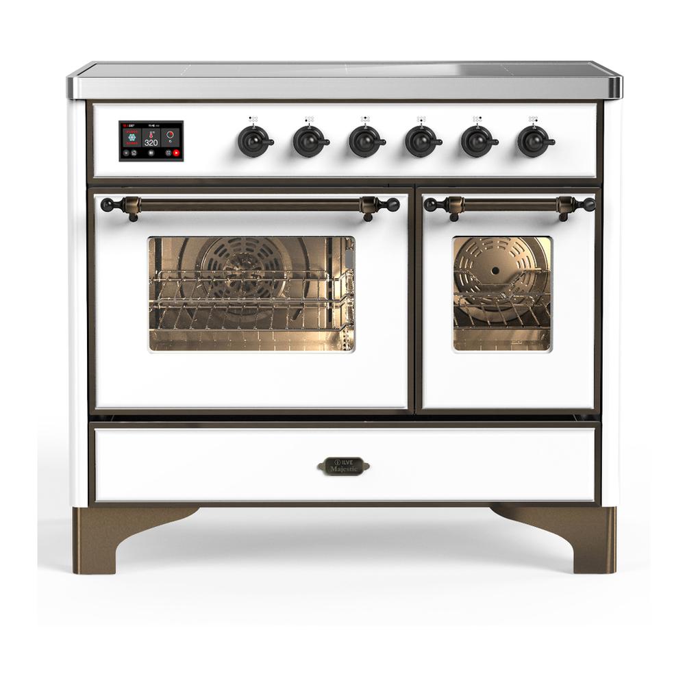 Ilve UMDIB40NR3WHB Ilve Umdib40Nr3Whb Majestic Iii 40 Inch Induction Range With 6 Elements, 3.82 Cu. Ft. Total Oven Capacity (Triple Glass Door, White, Burnished)