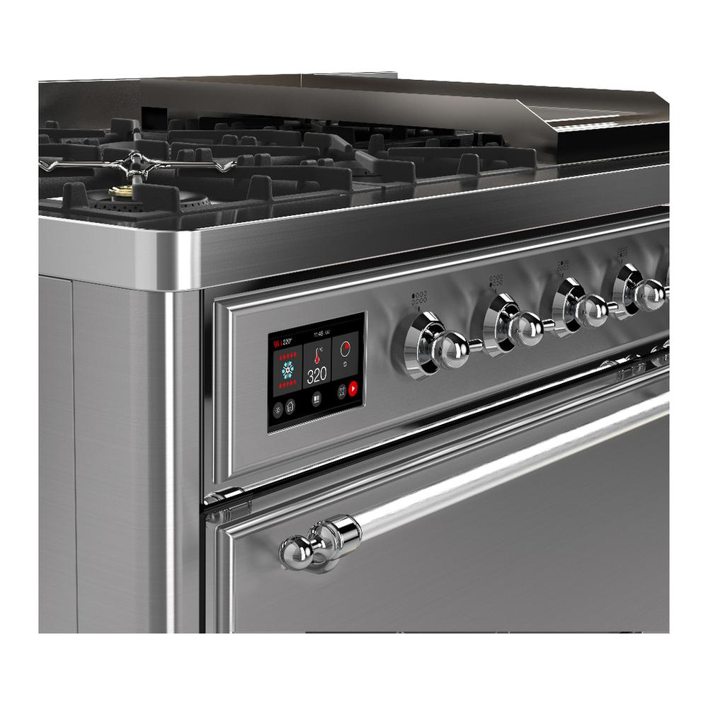 Ilve UM48FQNR3SSCLP Ilve Um48Fqnr3Ssclp Majestic Iii 48 Inch Dual Fuel Range With 8 Burners And Griddle, Dual Function Burner Up To 25,000 Btu (Liquid Propane, Solid Door, Stainless Steel, Chrome)