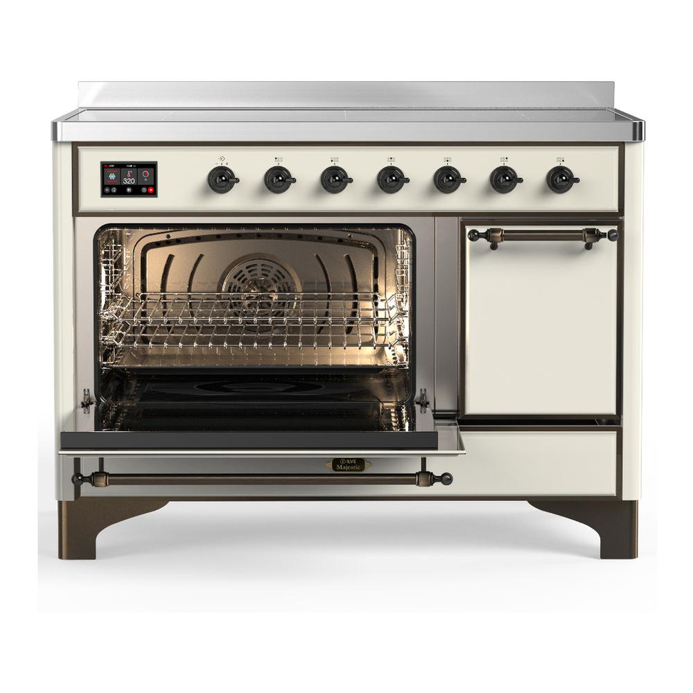 Ilve UMIB48QNR3AWB Ilve Umib48Qnr3Awb Majestic Iii 48 Inch Induction Range With 6 Elements, 5.02 Cu. Ft. Total Oven Capacity (Solid Door, Antique White, Burnished)
