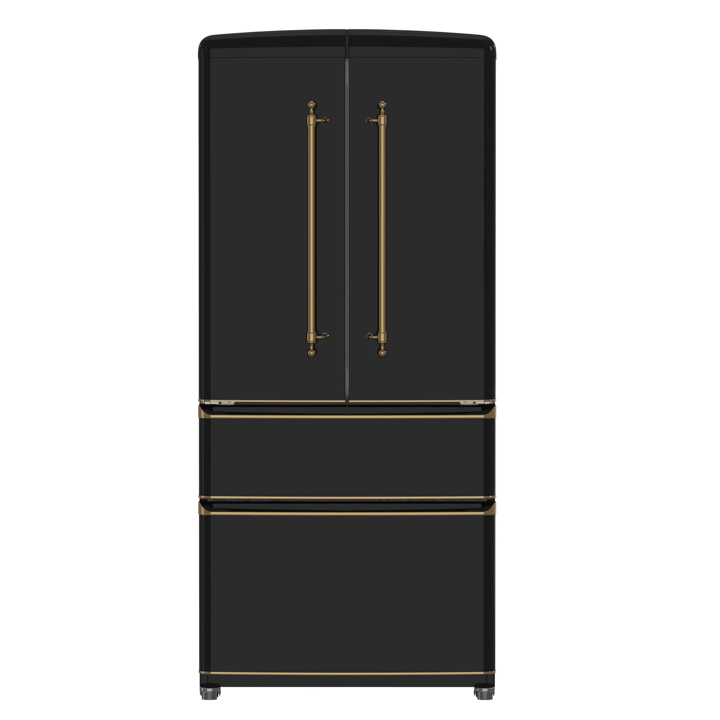 Forno FFFFD179133BLK Forno Luigi 33-Inch French Door Refrigerator, 18 Cu.Ft, Black Finish, Antique Brass Handles, Energy Star Certified