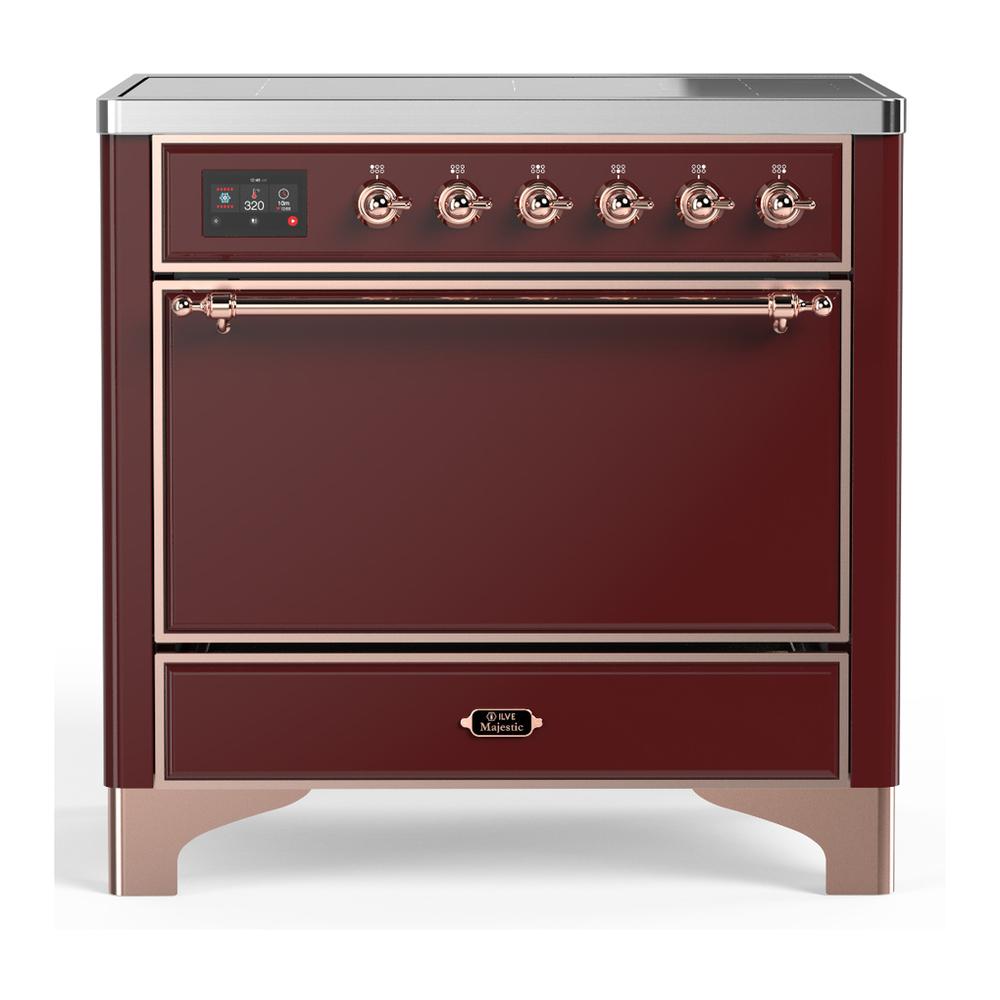 Ilve UMIB36QNR3BUP Ilve Umib36Qnr3Bup Majestic Iii 36 Inch Induction Range With 6 Elements, 3.5 Cu. Ft. Total Oven Capacity (Solid Door, Burgundy, Copper)