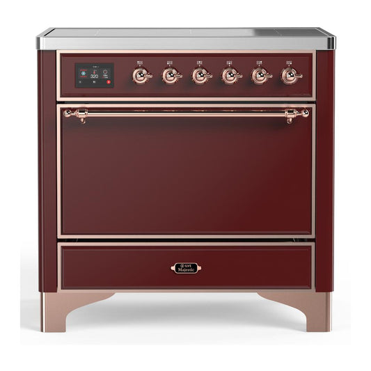 Ilve UMIB36QNR3BUP Ilve Umib36Qnr3Bup Majestic Iii 36 Inch Induction Range With 6 Elements, 3.5 Cu. Ft. Total Oven Capacity (Solid Door, Burgundy, Copper)