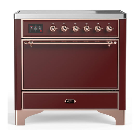 Ilve UMIB36QNR3BUP Ilve Umib36Qnr3Bup Majestic Iii 36 Inch Induction Range With 6 Elements, 3.5 Cu. Ft. Total Oven Capacity (Solid Door, Burgundy, Copper)