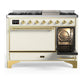 Ilve UM48FQNR3AWG Ilve Um48Fqnr3Awg Majestic Iii 48 Inch Dual Fuel Range With 8 Burners And Griddle, Dual Function Burner Up To 25,000 Btu (Natural Gas, Solid Door, Antique White, Brass)