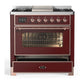 Ilve UM36FNR3BUPLP Ilve Um36Fnr3Buplp Majestic Iii 36 Inch Dual Fuel Range With 6 Black Brass Burners And Griddle, Dual Function Burner Up To 25,000 Btu (Triple Glass Door, Burgundy, Copper, Liquid Propane)