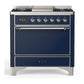Ilve UM36FQNR3MBCLP Ilve Um36Fqnr3Mbclp Majestic Iii 36 Inch Dual Fuel Range With 6 Black Brass Burners And Griddle, Dual Function Burner Up To 25,000 Btu (Solid Door, Midnight Blue, Chrome, Liquid Propane)