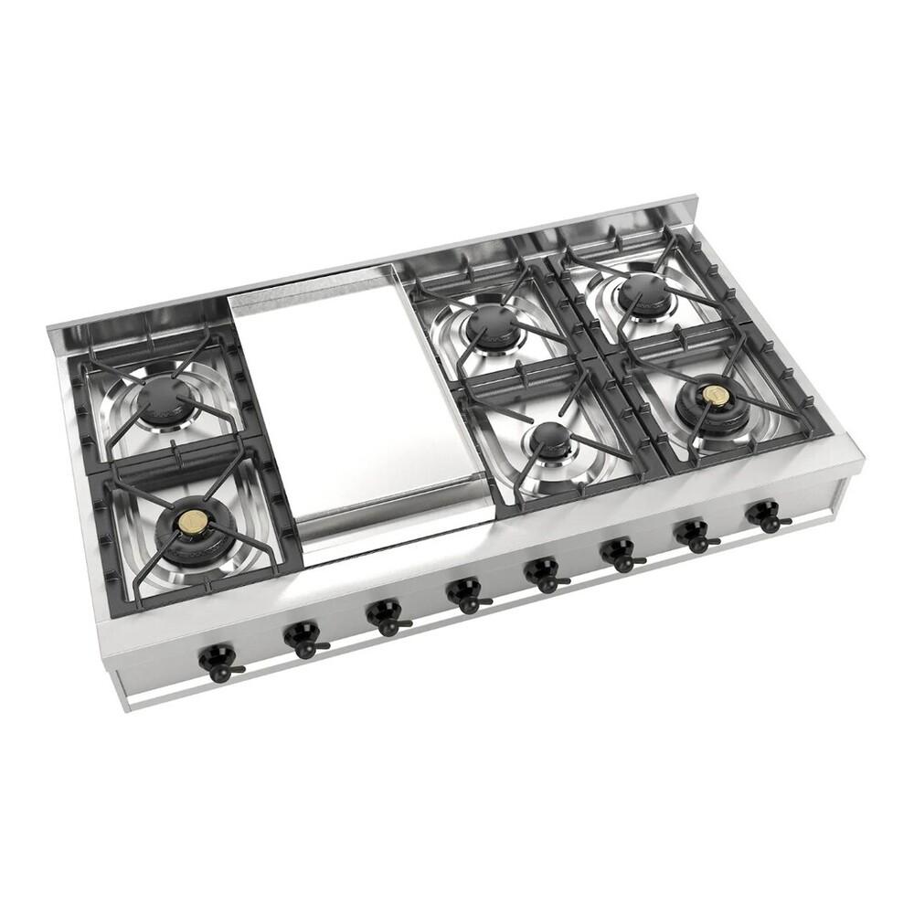 Ilve UHCP48FNSSB Ilve Uhcp48Fnssb Nostalgie Ii 48 Inch Built-In Gas Rangetop With Griddle, In Stainless Steel (Natural Gas, Burnished)