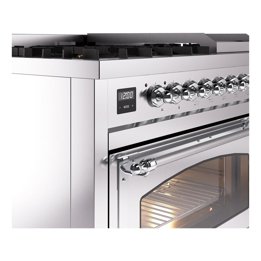 Ilve UN48FNMPSSC Ilve Un48Fnmpssc Nostalgie Ii Noblesse 48" Dual Fuel Range (8 Sealed Burners + Griddle, Natural Gas, Triple Glass Door, Stainless Steel, Chrome)