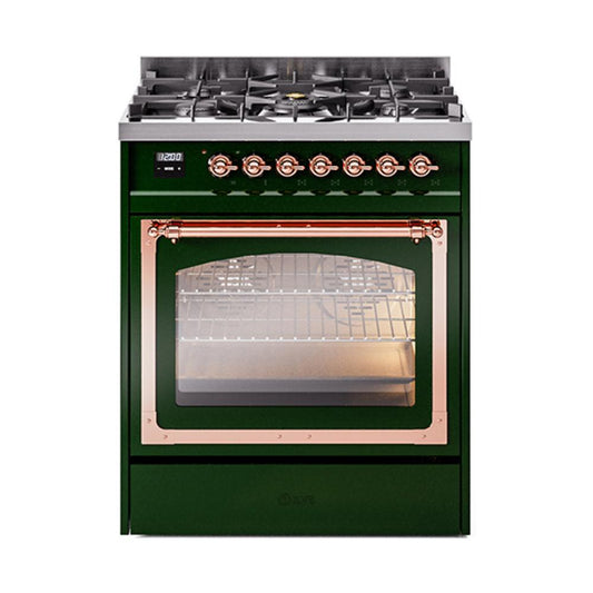 Ilve UN30NMPEGPLP Ilve Un30Nmpegplp Nostalgie Ii Noblesse 30" Dual Fuel Range (Liquid Propane, Triple Glass Door, Emerald Green, Copper)
