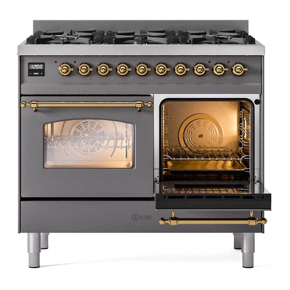 Ilve UPD406NMPMGGLP Ilve Upd406Nmpmgglp Nostalgie Ii 40 Inch Dual Fuel Range With 6 Total Black Brass Burners (Limited Edition) (Liquid Propane, Graphite Matte)