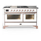 Ilve UM60FSNR3WHPLP Ilve Um60Fsnr3Whplp Majestic Iii 60 Inch Dual Fuel Range With 7 Burners, Griddle And French Top, Dual Function Burner With Up To 25,000 Btu (Liquid Propane, Triple Glass Door, White, Copper)