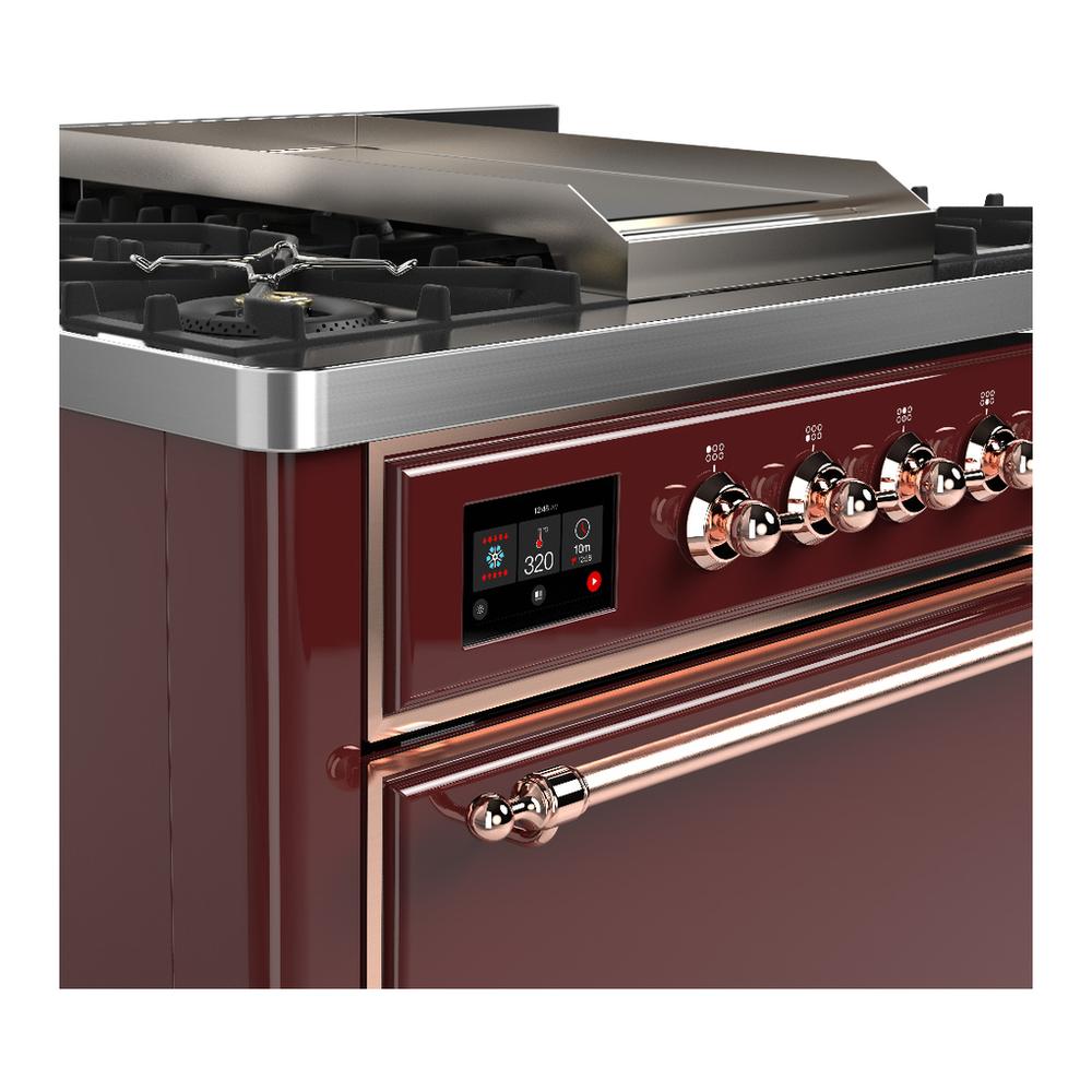 Ilve UM36FQNR3BUPLP Ilve Um36Fqnr3Buplp Majestic Iii 36 Inch Dual Fuel Range With 6 Black Brass Burners And Griddle, Dual Function Burner Up To 25,000 Btu (Solid Door, Burgundy, Copper, Liquid Propane)