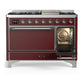 Ilve UM48FQNR3BUCLP Ilve Um48Fqnr3Buclp Majestic Iii 48 Inch Dual Fuel Range With 8 Burners And Griddle, Dual Function Burner Up To 25,000 Btu (Liquid Propane, Solid Door, Burgundy, Chrome)