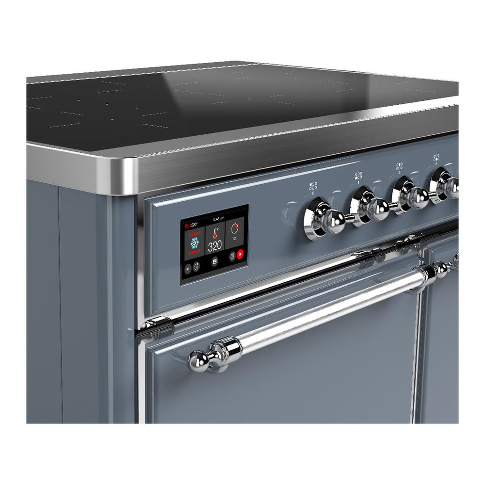Ilve UMDIB40QNR3BGC Ilve Umdib40Qnr3Bgc Majestic Iii 40 Inch Induction Range With 6 Elements, 3.82 Cu. Ft. Total Oven Capacity (Solid Door, Blue Grey, Chrome)
