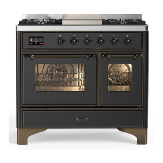 Ilve UMD40FNR3MGBLP Ilve Umd40Fnr3Mgblp Majestic Iii 40 Inch Dual Fuel Range With 6 Burners And Griddle, Dual Function Burner Up To 25,000 Btu (Liquid Propane, Triple Glass Door, Graphite Matte, Burnished)