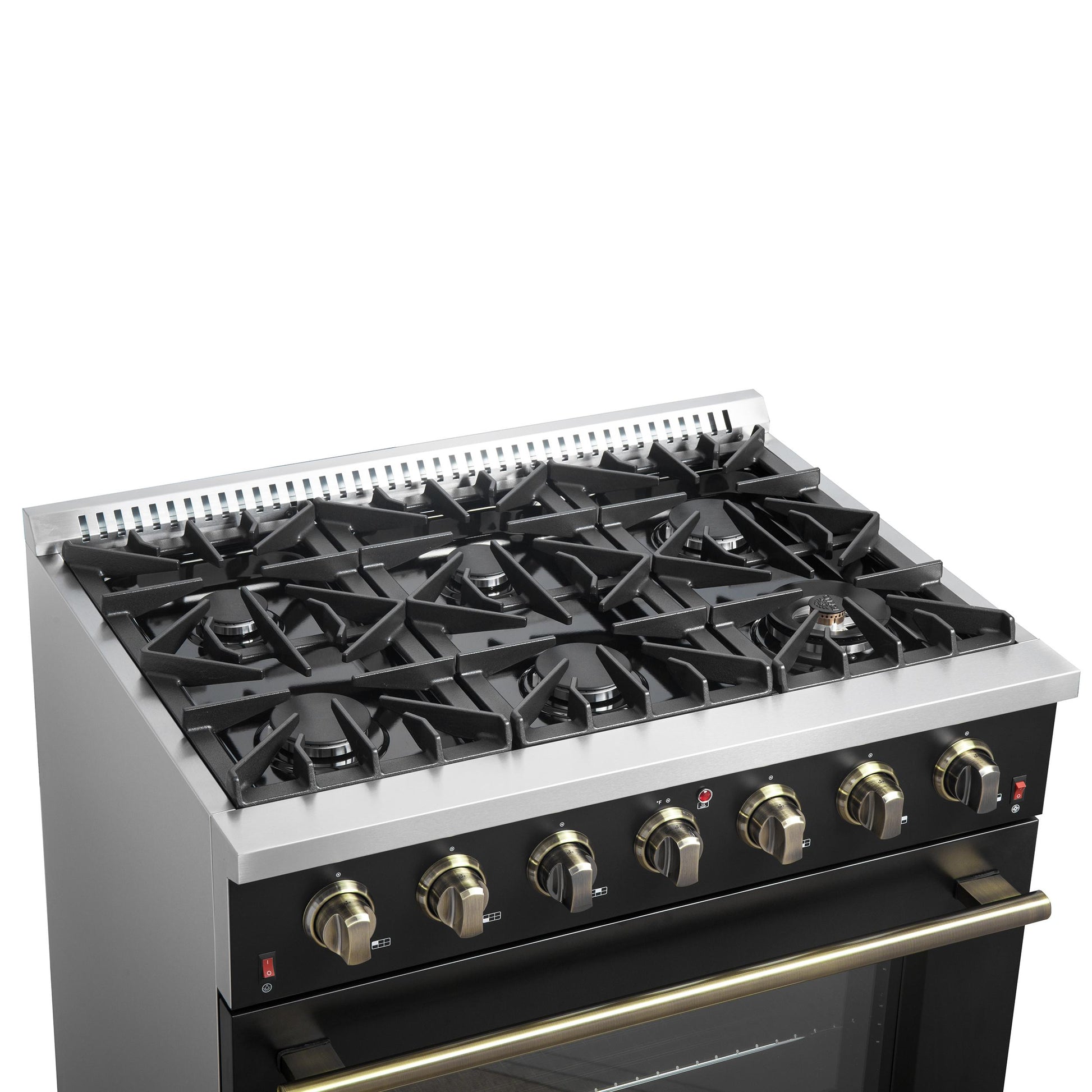 Forno FFSGS624436BLK Forno Galiano 36-Inch Freestanding Gas Range In Black With Antique Brass Design, 6 Burners, 83,000 Btu, 5.36 Cu.Ft. Convection Oven