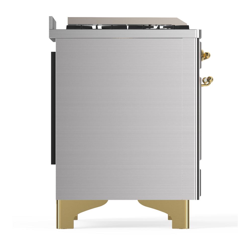 Ilve UM60FSQNR3SSG Ilve Um60Fsqnr3Ssg Majestic Iii 60 Inch Dual Fuel Range With 7 Burners, Griddle And French Top, Dual Function Burner With Up To 25,000 Btu (Natural Gas, Solid Door, Stainless Steel, Brass)
