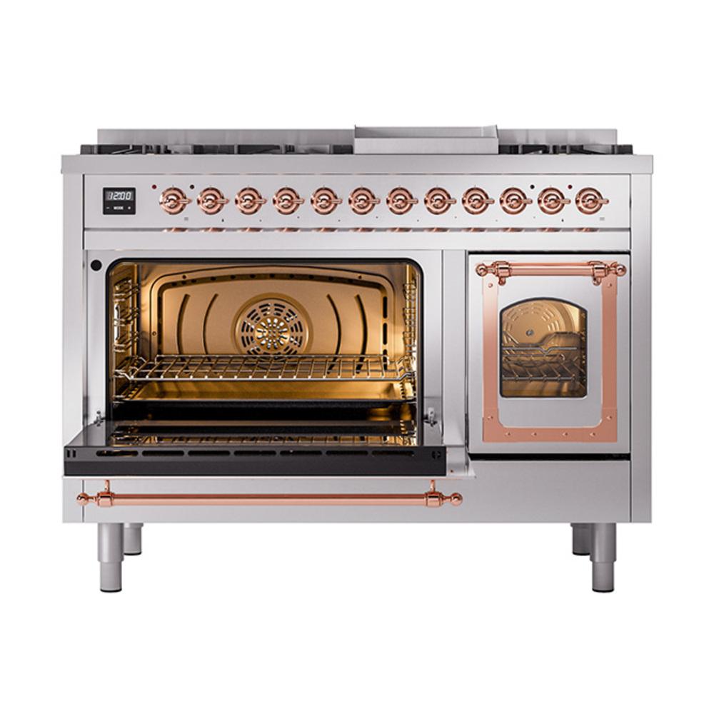 Ilve UN48FNMPSSP Ilve Un48Fnmpssp Nostalgie Ii Noblesse 48" Dual Fuel Range (8 Sealed Burners + Griddle, Natural Gas, Triple Glass Door, Stainless Steel, Copper)