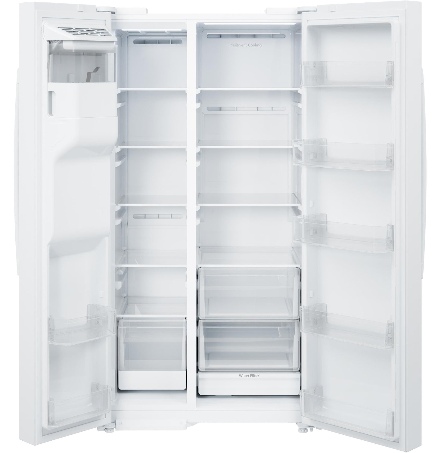 Ge Appliances GZE24NGYWW Ge® Energy Star® 23.6 Cu. Ft. Counter-Depth Side-By-Side Refrigerator With Extra Tall Dispenser And In-Door Icemaker