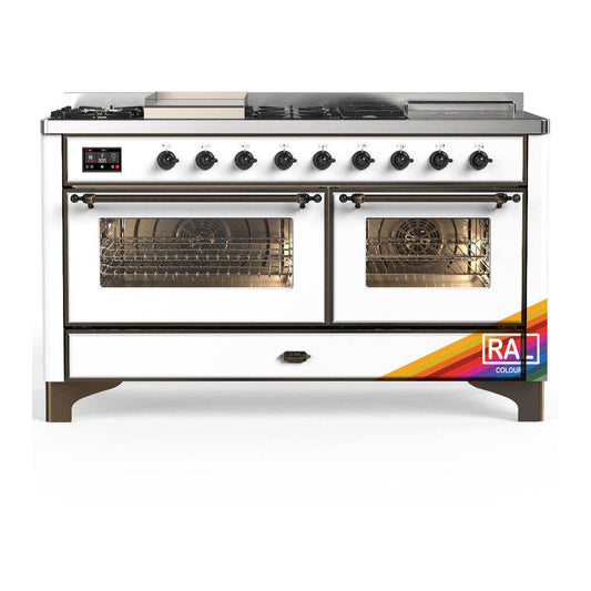 Ilve UM60FSNR3RABLP Ilve Um60Fsnr3Rablp Majestic Iii 60 Inch Dual Fuel Range With 7 Burners, Griddle And French Top, Dual Function Burner With Up To 25,000 Btu (Liquid Propane, Triple Glass Door, Ral, Burnished)