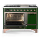 Ilve UM48FQNR3EGPLP Ilve Um48Fqnr3Egplp Majestic Iii 48 Inch Dual Fuel Range With 8 Burners And Griddle, Dual Function Burner Up To 25,000 Btu (Liquid Propane, Solid Door, Emerald Green, Copper)