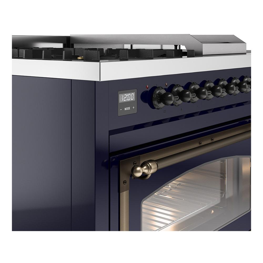 Ilve UN48FSNMPMBB Ilve Un48Fsnmpmbb Nostalgie Ii Noblesse 48" Dual Fuel Range (5 Sealed Burners + Griddle + French Top, Natural Gas, Triple Glass Door, Midnight Blue, Burnished)