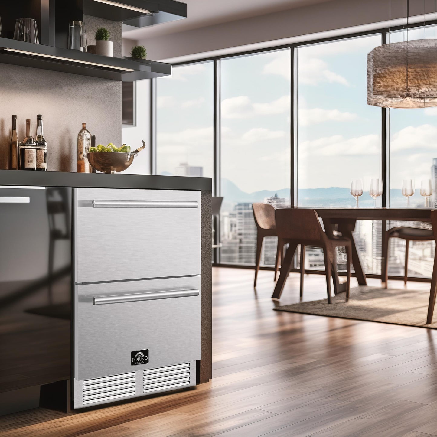 Forno FDROD161124S Forno Como 24-Inch Indoor Outdoor Drawer Refrigerator, 4.87 Cu.Ft, Stainless Steel Interior, Adjustable Shelves, Led Lighting
