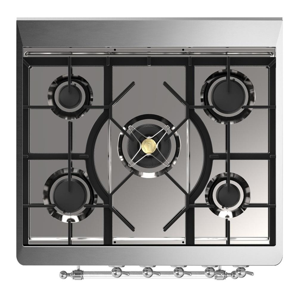 Ilve UM30QNR3BGCLP Ilve Um30Qnr3Bgclp Majestic Iii 30 Inch Dual Fuel Range With 5 Black Brass Burners, Dual Function Burner Up To 25,000 Btu (Liquid Propane, Solid Door, Blue Grey, Chrome)
